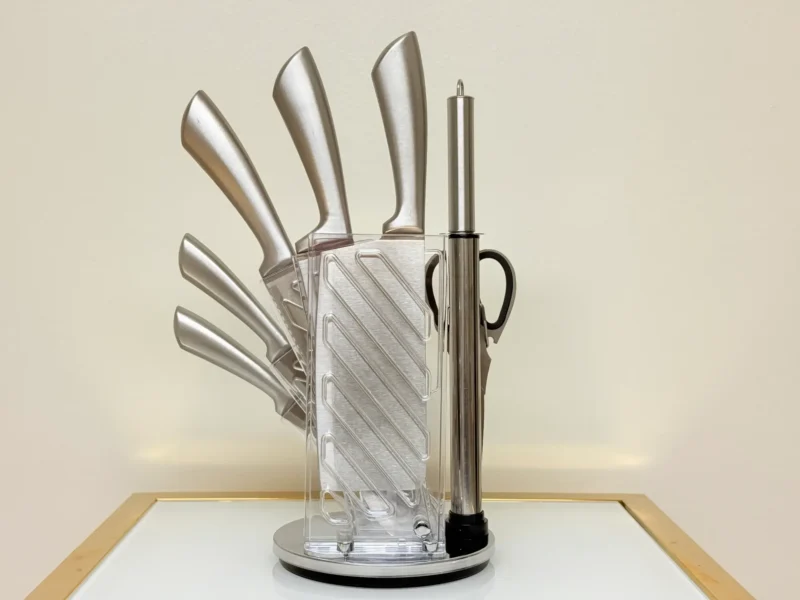 Modern Stainless Steel Knife Set with Acrylic Stand - 8 Piece Kitchen Block Collection