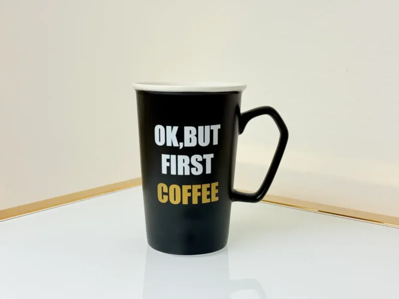 Printed Quote Coffee Mug Set - 4 Pack Black & White Mugs (13 oz)