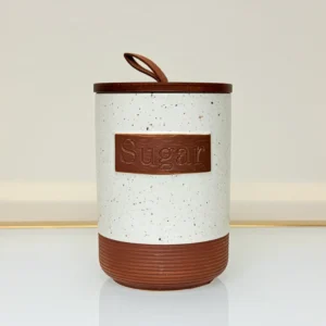 Rustic Ceramic Tea Sugar Coffee Canister Set with Wooden Stand - 3 Pieces