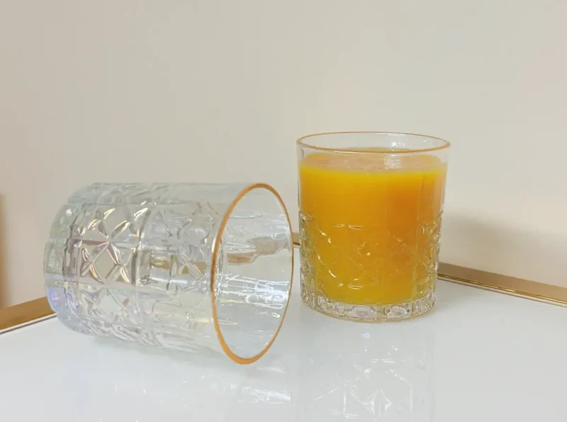 Set of 6 Textured Gold Rim Tumblers Clear 10 oz