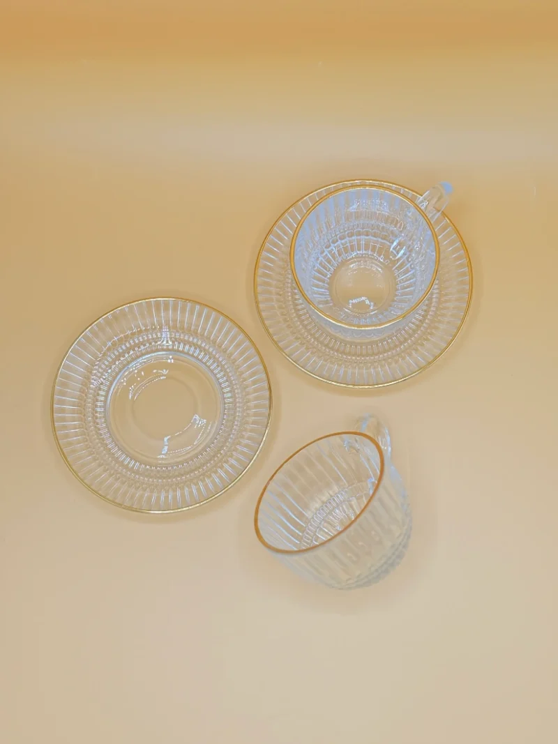 Transparent Glass Tea Cups with Matching Saucers Set - Set of 12