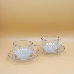 Transparent Glass Tea Cups with Matching Saucers Set - Set of 12