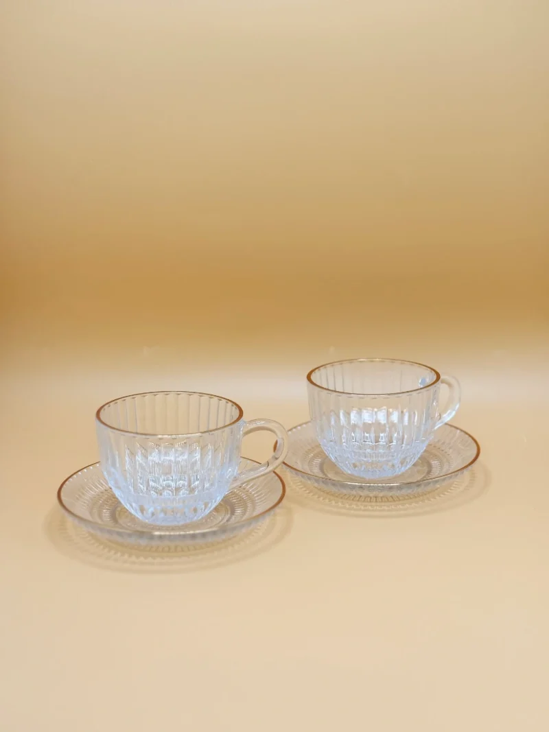 Transparent Glass Tea Cups with Matching Saucers Set - Set of 12