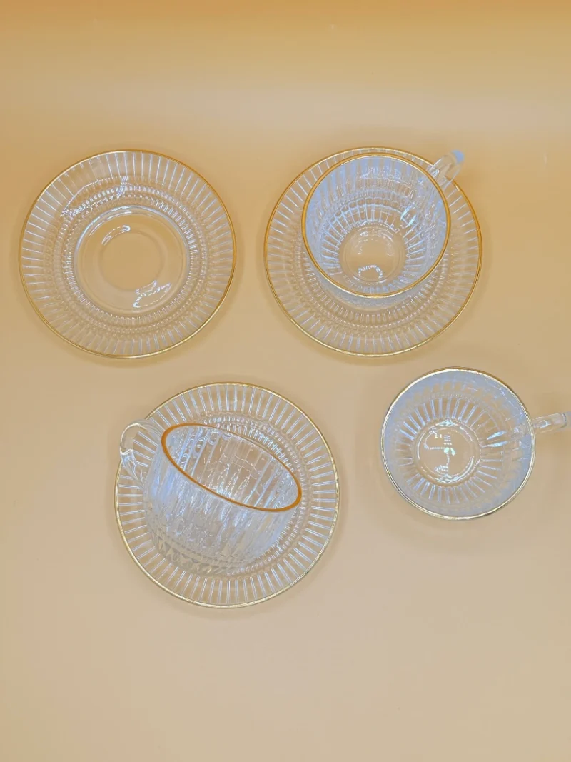 Transparent Glass Tea Cups with Matching Saucers Set - Set of 12