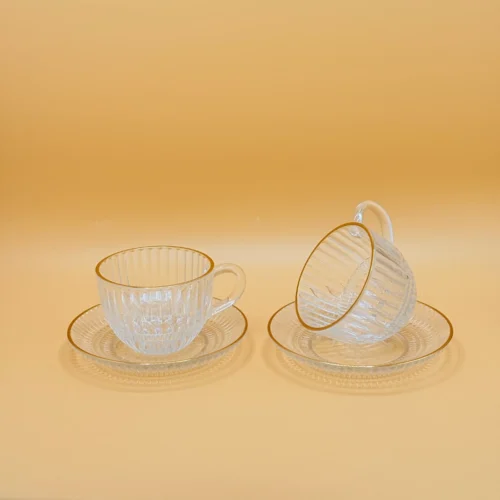 Transparent Glass Tea Cups with Matching Saucers Set - Set of 12