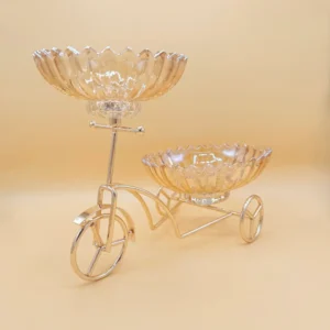 Gold Bicycle Glass Bowl Stand - Decorative Serveware for Snacks or Sweets