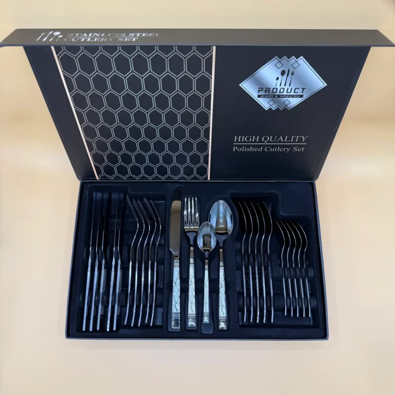 24-Piece Stainless Steel Flatware Set – Copper, Black Designs