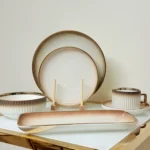 24-Piece Speckled Edge Porcelain Dinnerware Set - Scalloped Plates & Bowls