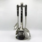 7-Piece Stainless Steel Kitchen Utensil Set with Faux Wood-Textured Handle - Light Brown, Brown, Black