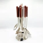 7-Piece Stainless Steel Kitchen Utensil Set with Faux Wood-Textured Handle - Light Brown, Brown, Black