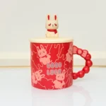 Ceramic Bunny Mug with Lid and Spoon - Cute Gift Mug with Bow Handle (4 Designs)