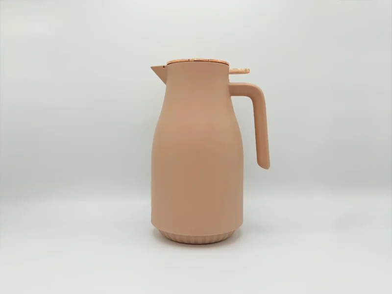 Insulated Thermal Carafe - 68 oz (2L) with Easy-Press Lid and Ergonomic Handle (Cream, Brown)
