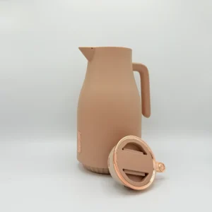 Insulated Thermal Carafe - 68 oz (2L) with Easy-Press Lid and Ergonomic Handle (Cream, Brown)
