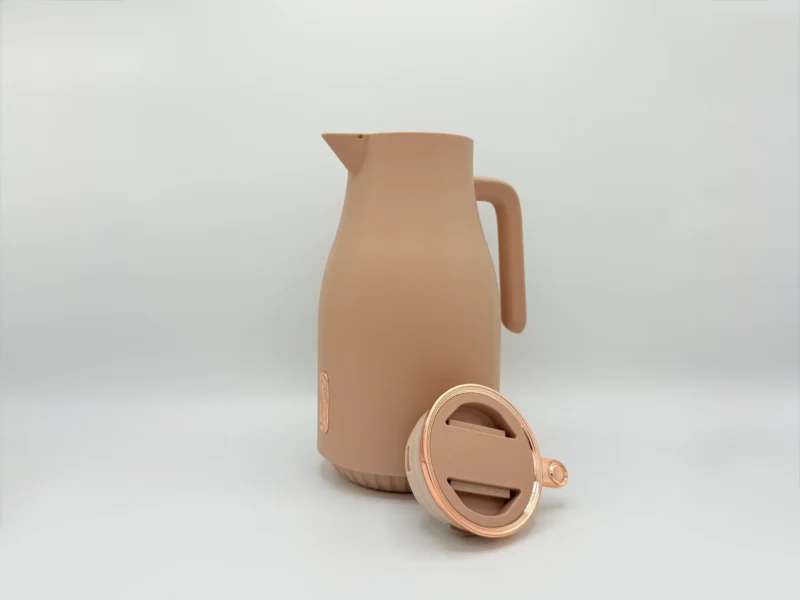 Insulated Thermal Carafe - 68 oz (2L) with Easy-Press Lid and Ergonomic Handle (Cream, Brown)
