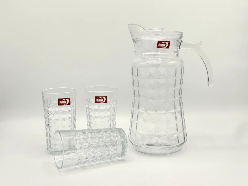 Glass Pitcher Set with Glasses - 57.5oz Pitcher + Six 9.4oz Glasses - Amber or Clear