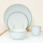 24-Piece Speckled Ceramic Dinnerware Set – Plates, Bowls & Mugs (White, Blue, Lemon)