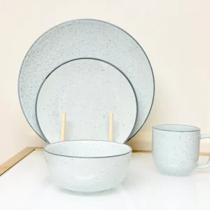24-Piece Speckled Ceramic Dinnerware Set – Plates, Bowls & Mugs (White, Blue, Lemon)
