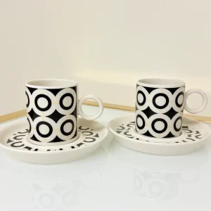 Set of 2 Espresso Cups With Saucers 3 fl oz - 4 Design Options