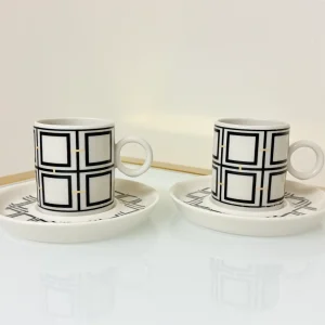 Set of 2 Espresso Cups With Saucers 3 fl oz - 4 Design Options