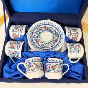 Set of 6 Turkish Coffee Cups Ornate Floral Design 3 fl oz