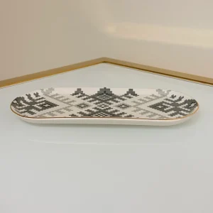 Set of 27 Turkish Porcelain Dinnerware Set with Kilim Pattern, Geometric Design Plates, Bowls & Serving Trays