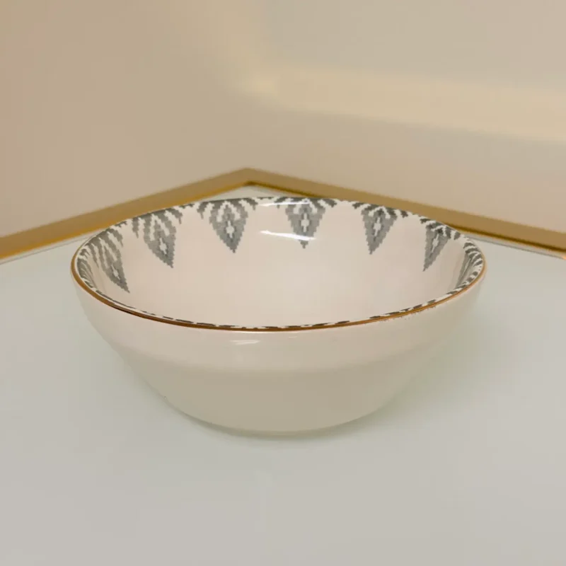 Set of 27 Turkish Porcelain Dinnerware Set with Kilim Pattern, Geometric Design Plates, Bowls & Serving Trays