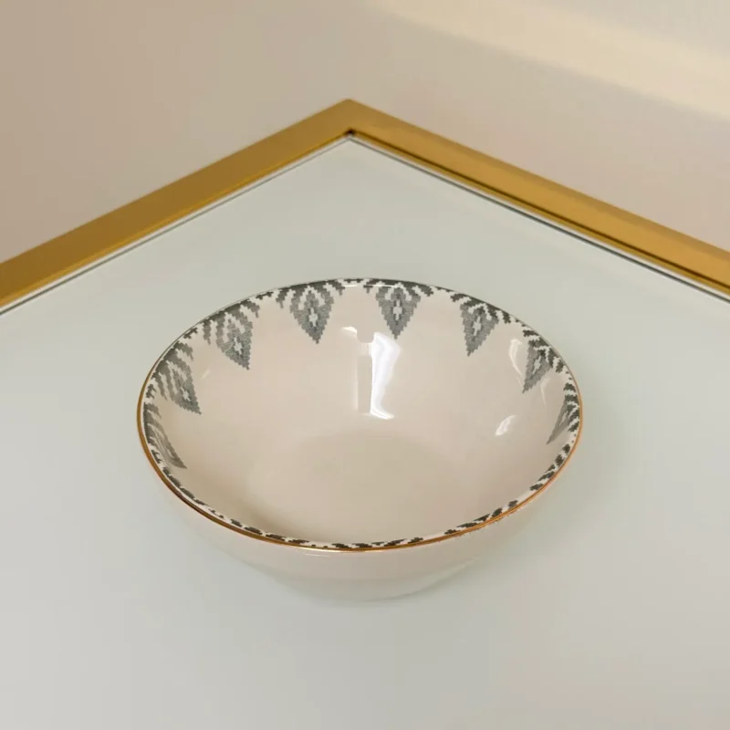 Set of 27 Turkish Porcelain Dinnerware Set with Kilim Pattern, Geometric Design Plates, Bowls & Serving Trays