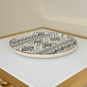 Set of 27 Turkish Porcelain Dinnerware Set with Kilim Pattern, Geometric Design Plates, Bowls & Serving Trays