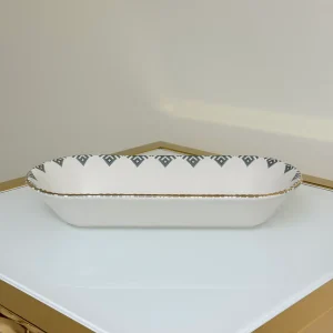 Set of 27 Turkish Porcelain Dinnerware Set with Kilim Pattern, Geometric Design Plates, Bowls & Serving Trays