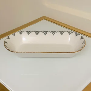 Set of 27 Turkish Porcelain Dinnerware Set with Kilim Pattern, Geometric Design Plates, Bowls & Serving Trays