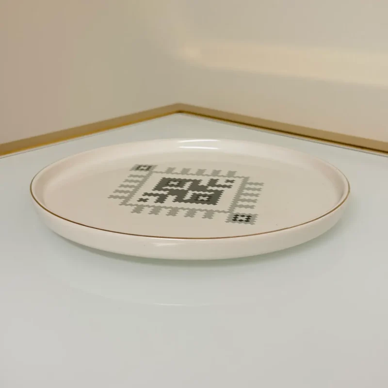 Set of 27 Turkish Porcelain Dinnerware Set with Kilim Pattern, Geometric Design Plates, Bowls & Serving Trays