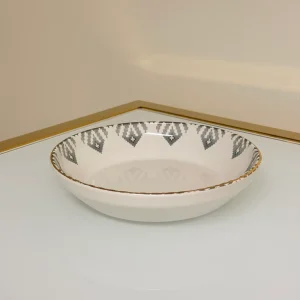 Set of 27 Turkish Porcelain Dinnerware Set with Kilim Pattern, Geometric Design Plates, Bowls & Serving Trays