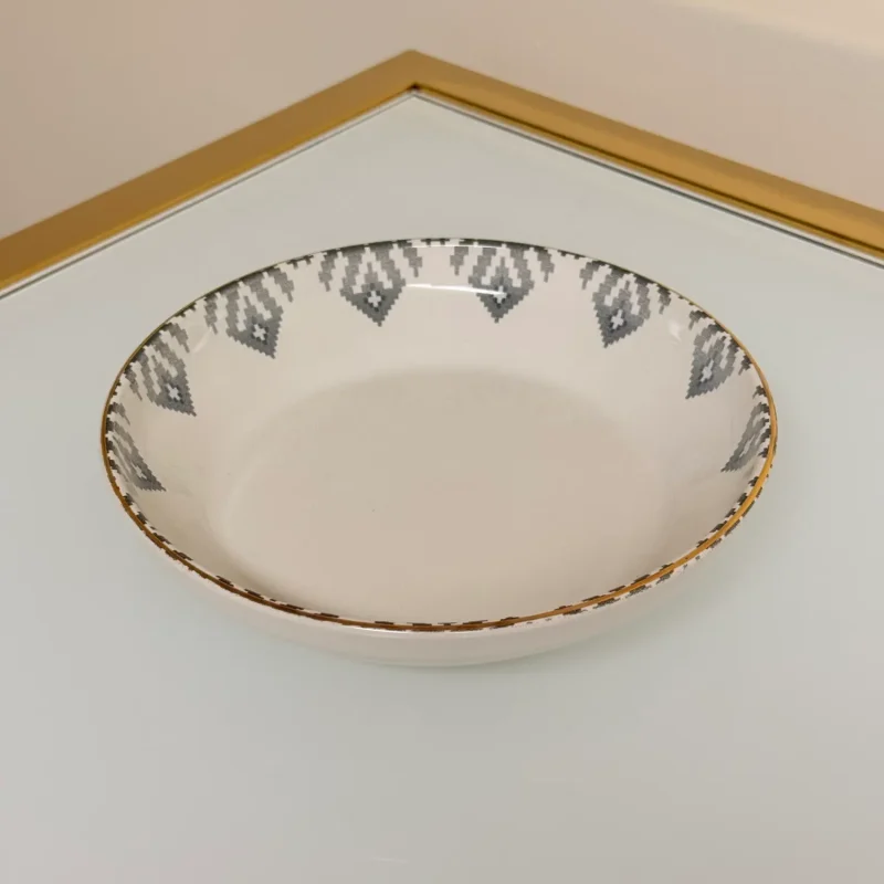 Set of 27 Turkish Porcelain Dinnerware Set with Kilim Pattern, Geometric Design Plates, Bowls & Serving Trays