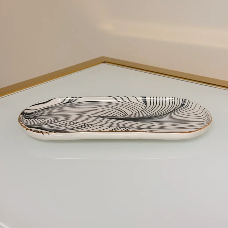 Set of 27 Turkish Porcelain Dinnerware Set, Modern Swirl Design Plates, Bowls & Serving Dishes