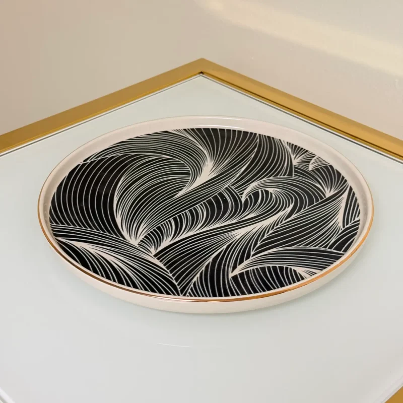 Set of 27 Turkish Porcelain Dinnerware Set, Modern Swirl Design Plates, Bowls & Serving Dishes