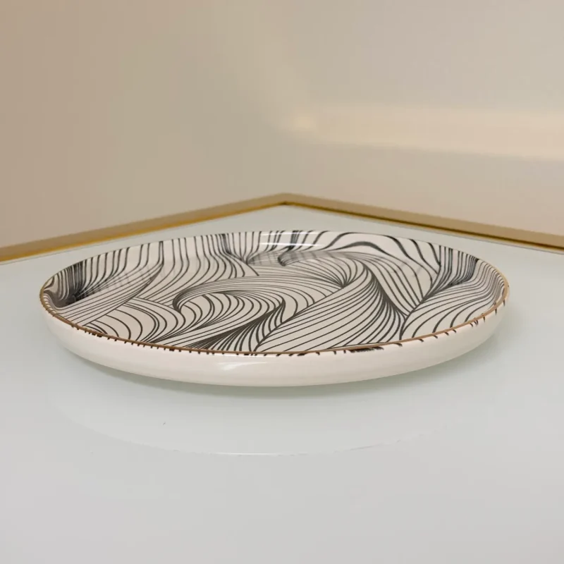 Set of 27 Turkish Porcelain Dinnerware Set, Modern Swirl Design Plates, Bowls & Serving Dishes