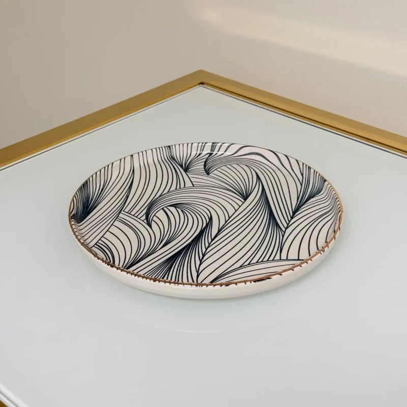 Set of 27 Turkish Porcelain Dinnerware Set, Modern Swirl Design Plates, Bowls & Serving Dishes